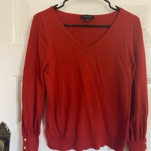 Ann Taylor V-Neck Sweater with Pearl Accent